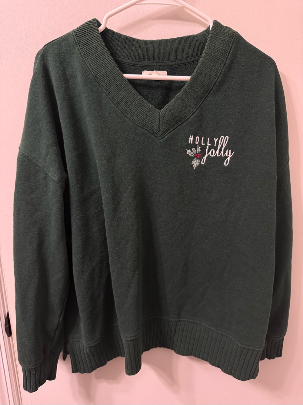 Maurices Dark Green V-Neck 'Holly Jolly' Sweatshirt
